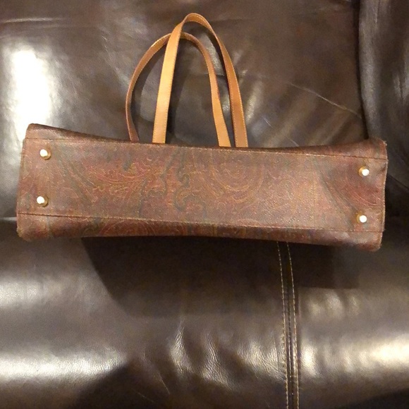 W ETRO Red Paisley Coated Canvas Vachetta Leather Laptop Briefcase Shoulder Bag - Picture 14 of 15